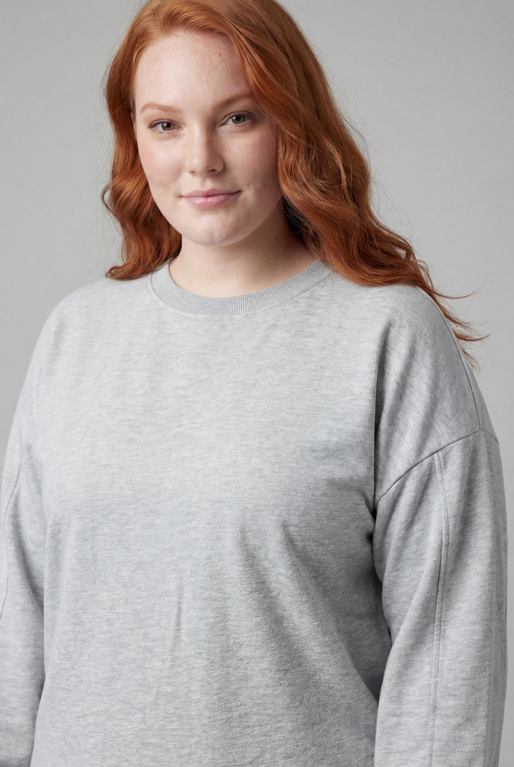 Kadın Büyük Beden Basıc Şardonlu Gri Sweatshirt