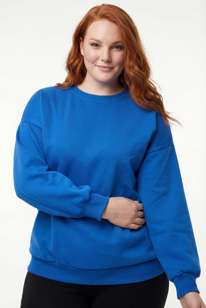 Kadın Büyük Beden Basıc Şardonlu Mavi Sweatshirt