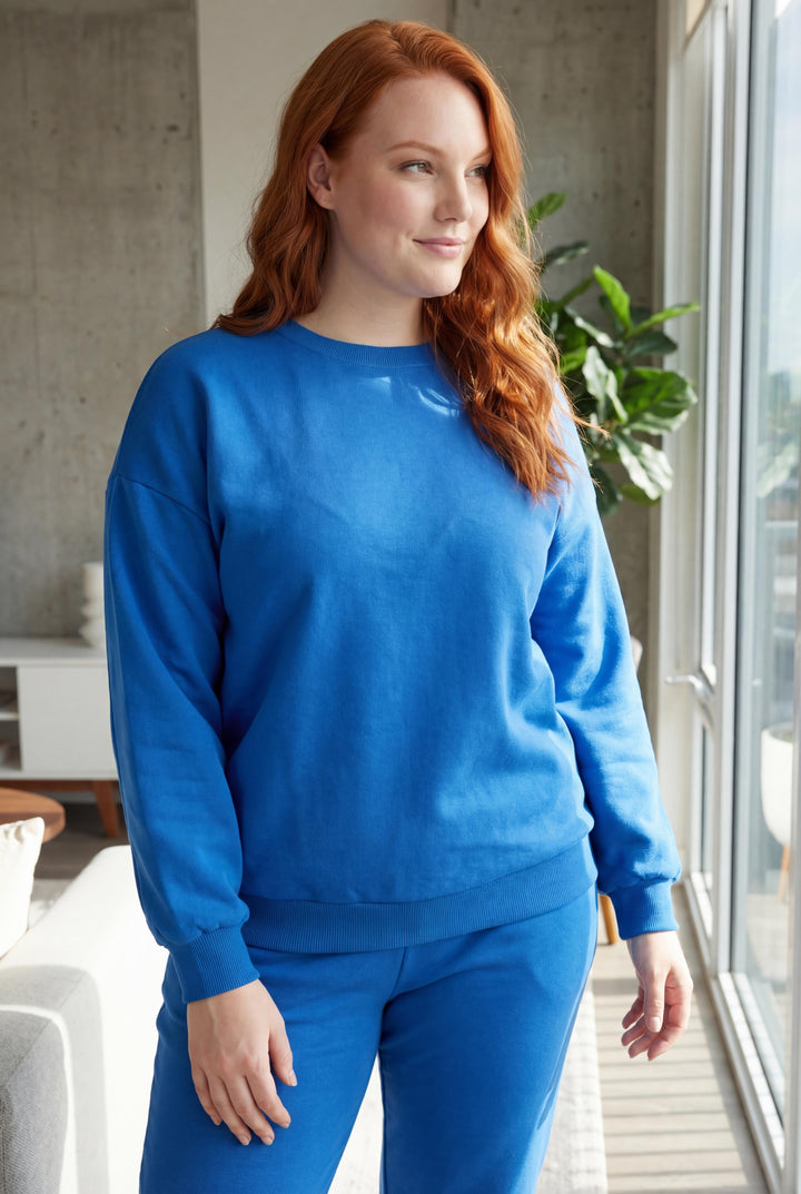 Kadın Büyük Beden Basıc Şardonlu Mavi Sweatshirt