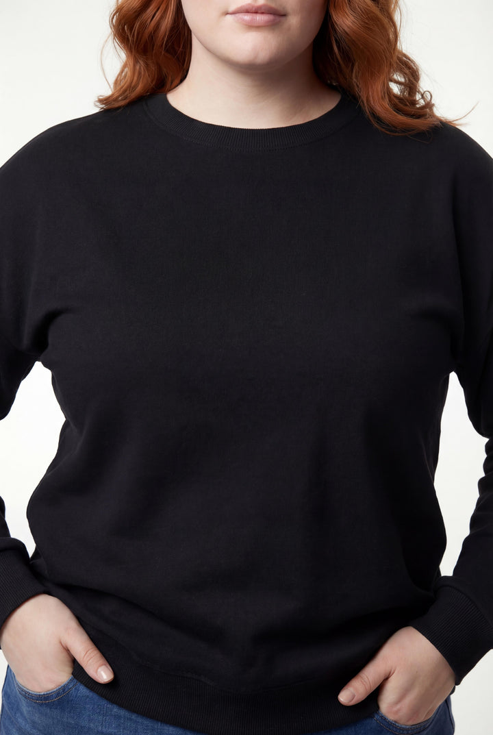Kadın Büyük Beden Basıc Şardonlu Siyah Sweatshirt