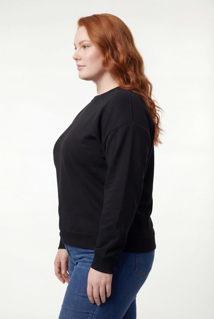 Kadın Büyük Beden Basıc Şardonlu Siyah Sweatshirt