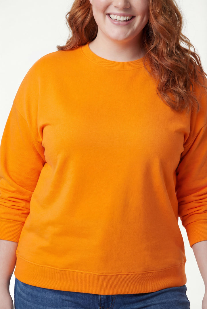 Kadın Büyük Beden Basıc Şardonlu Turuncu Sweatshirt
