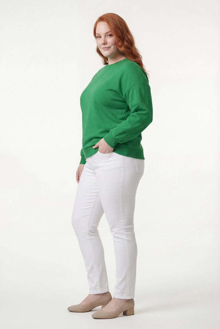 Kadın Büyük Beden Basıc Şardonlu Yeşil Sweatshirt