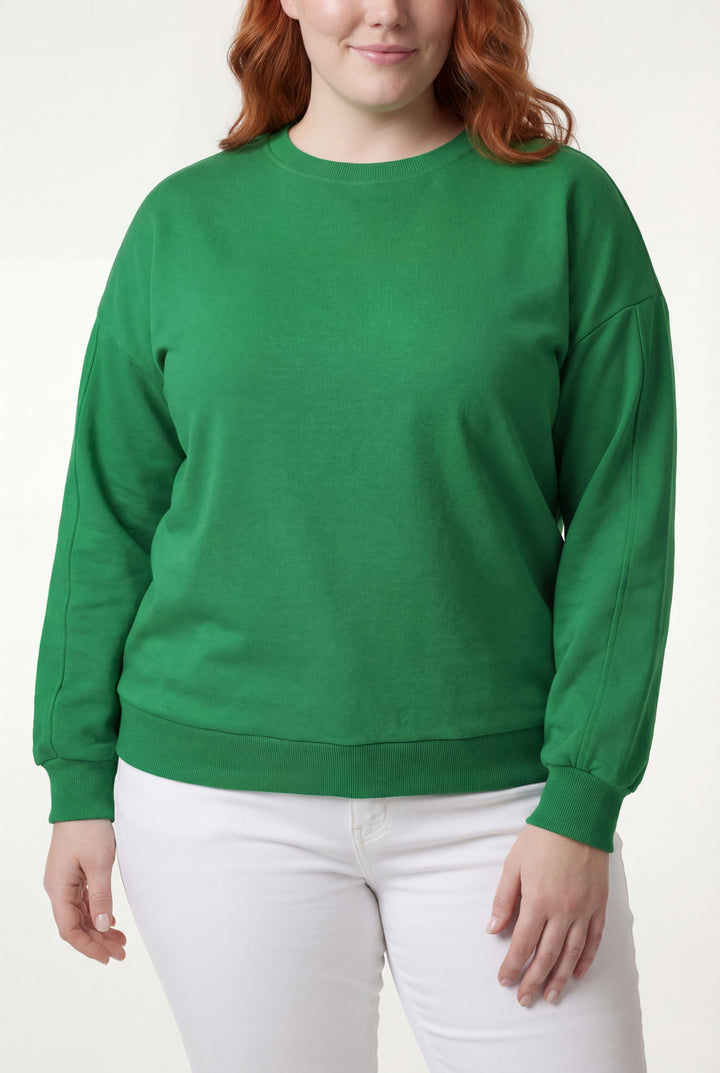 Kadın Büyük Beden Basıc Şardonlu Yeşil Sweatshirt