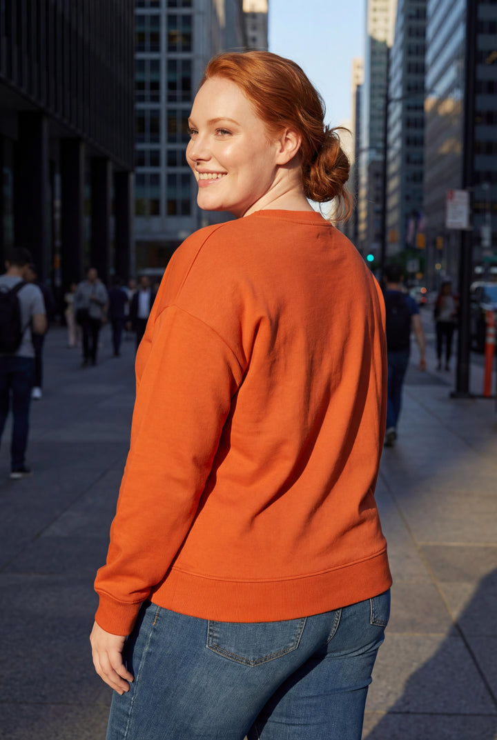 Kadın Büyük Beden Basic Turuncu Sweatshirt