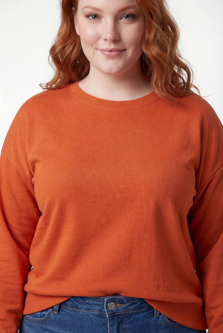 Kadın Büyük Beden Basic Turuncu Sweatshirt