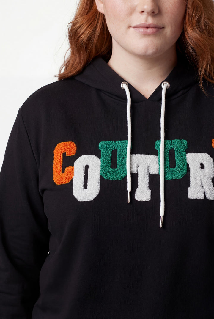 Kadın Büyük Beden Couture Yazılı Siyah Sweatshirt