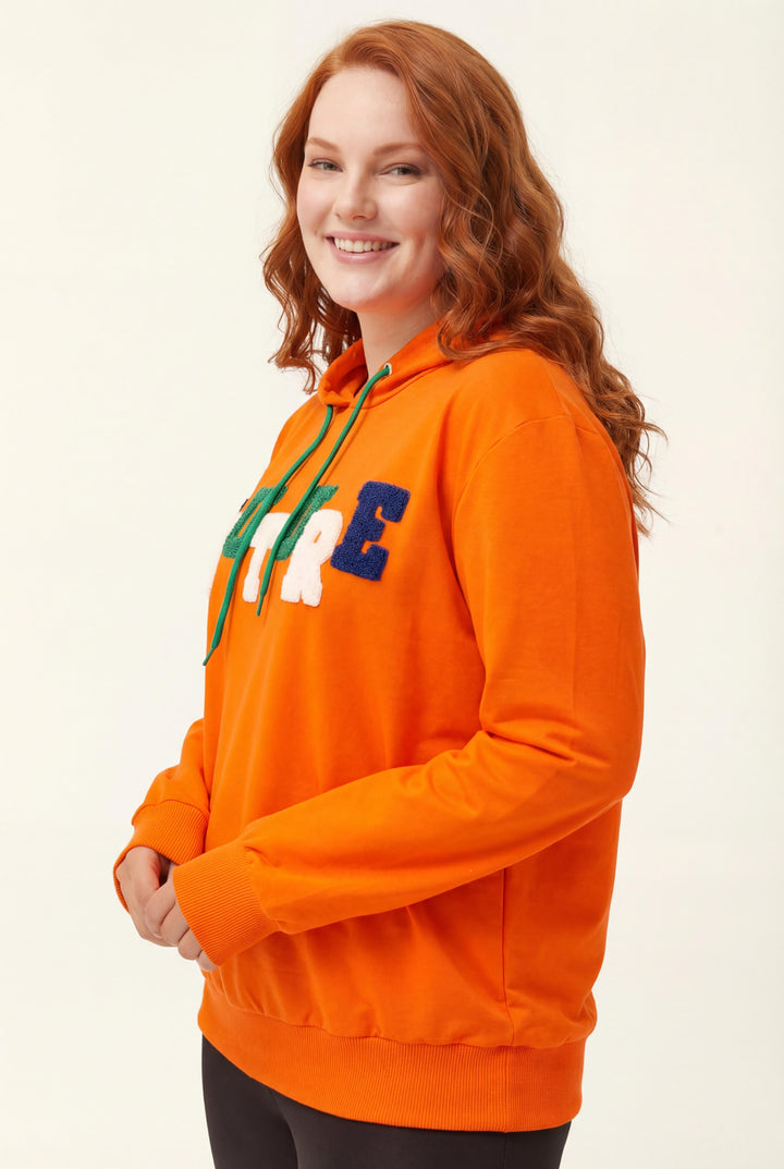 Kadın Büyük Beden Couture Yazılı Turuncu Sweatshirt