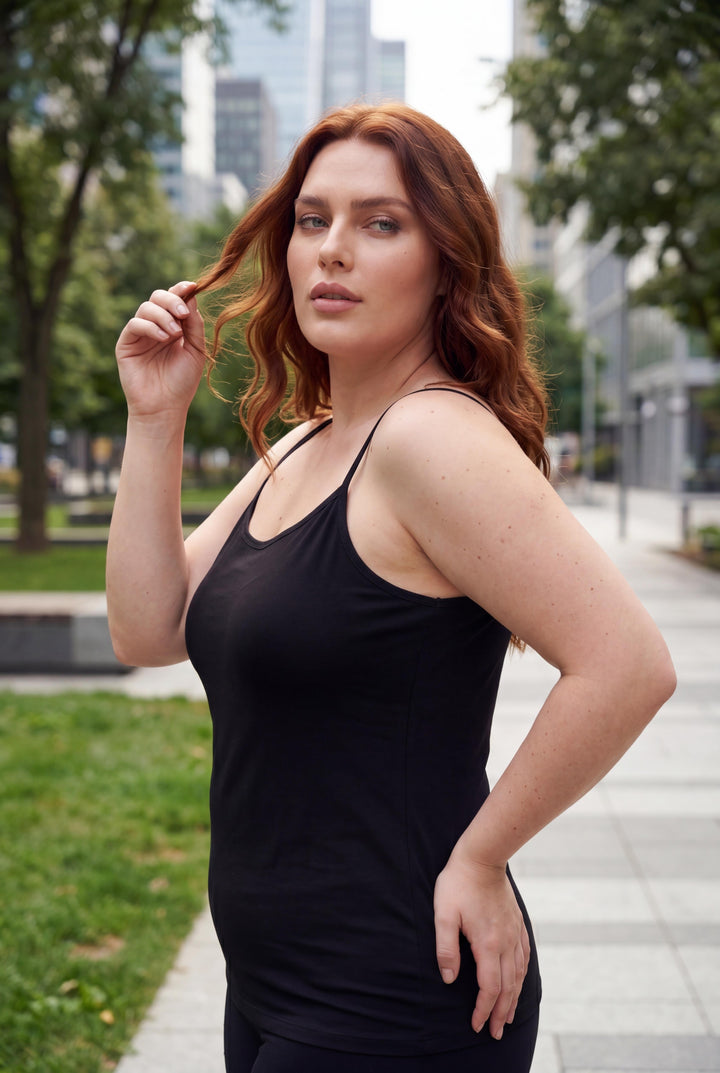 Kadın Büyük Beden İp Askılı Örme Siyah Bluz