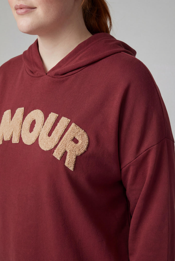 Kadın Büyük Beden Kapüşonlu Amour Yazılı Bordo Eşofman Takımı
