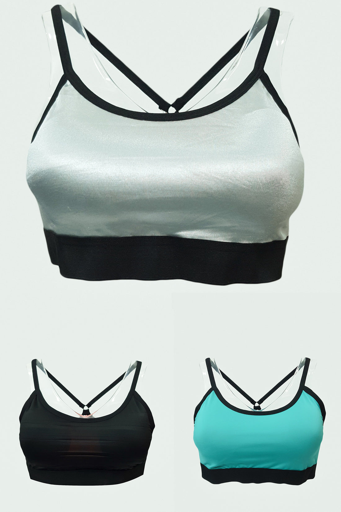 Kadın Spor Bralet 3'lü Paket Turkuaz-Gümüş-Siyah