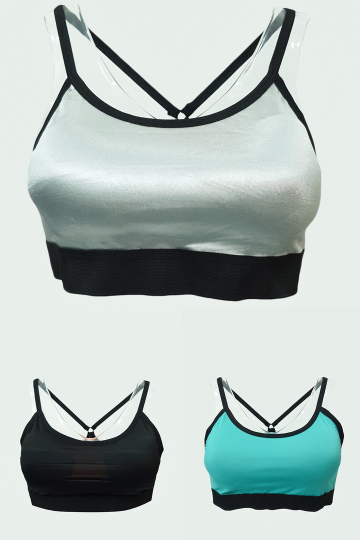 Kadın Spor Bralet 3'lü Paket Turkuaz-Gümüş-Siyah