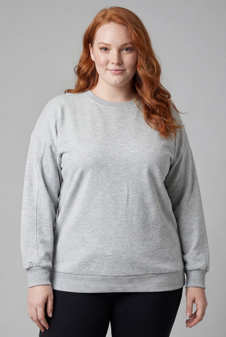 Kadın Büyük Beden Basıc Şardonlu Gri Sweatshirt