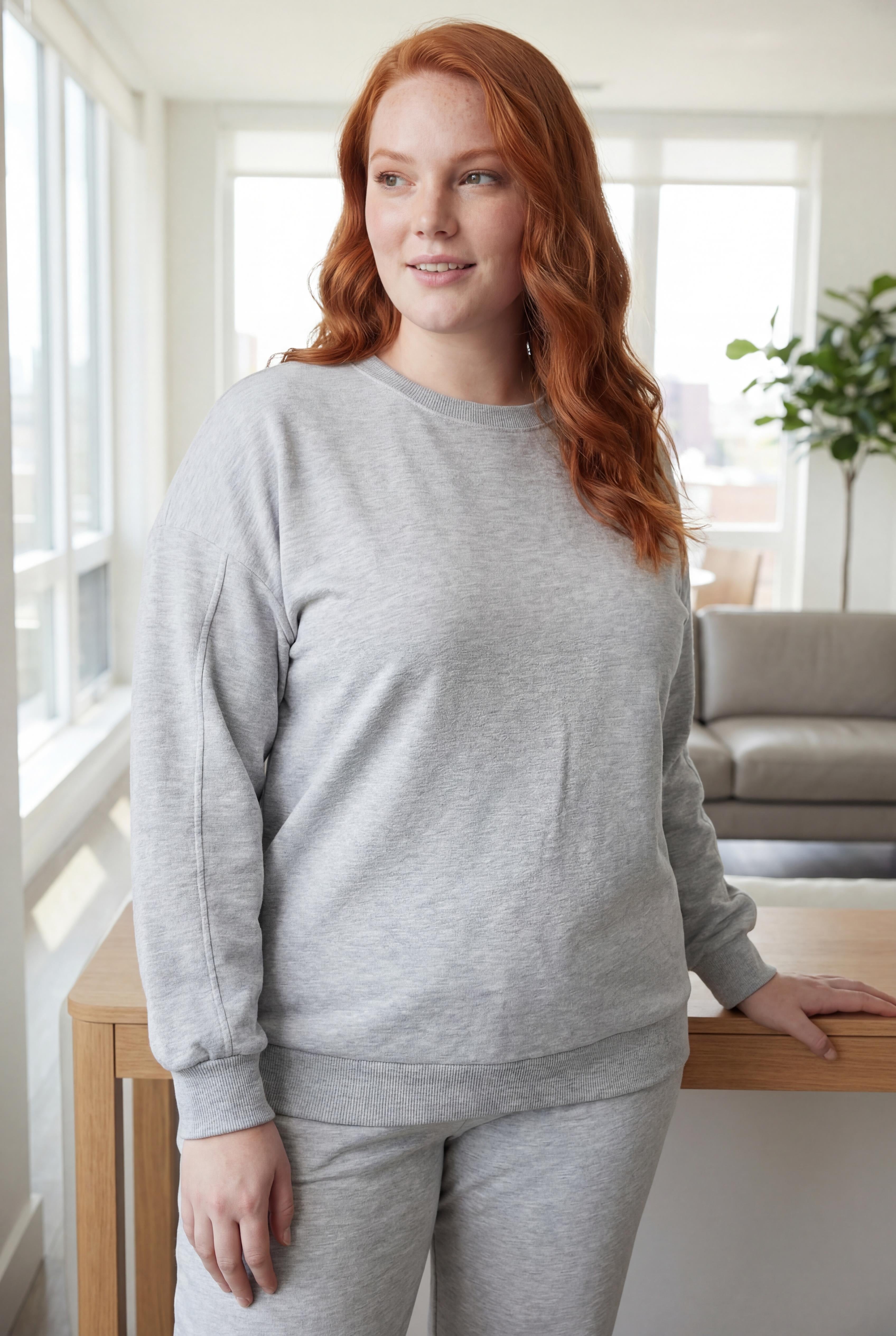 Kadın Büyük Beden Basıc Şardonlu Gri Sweatshirt