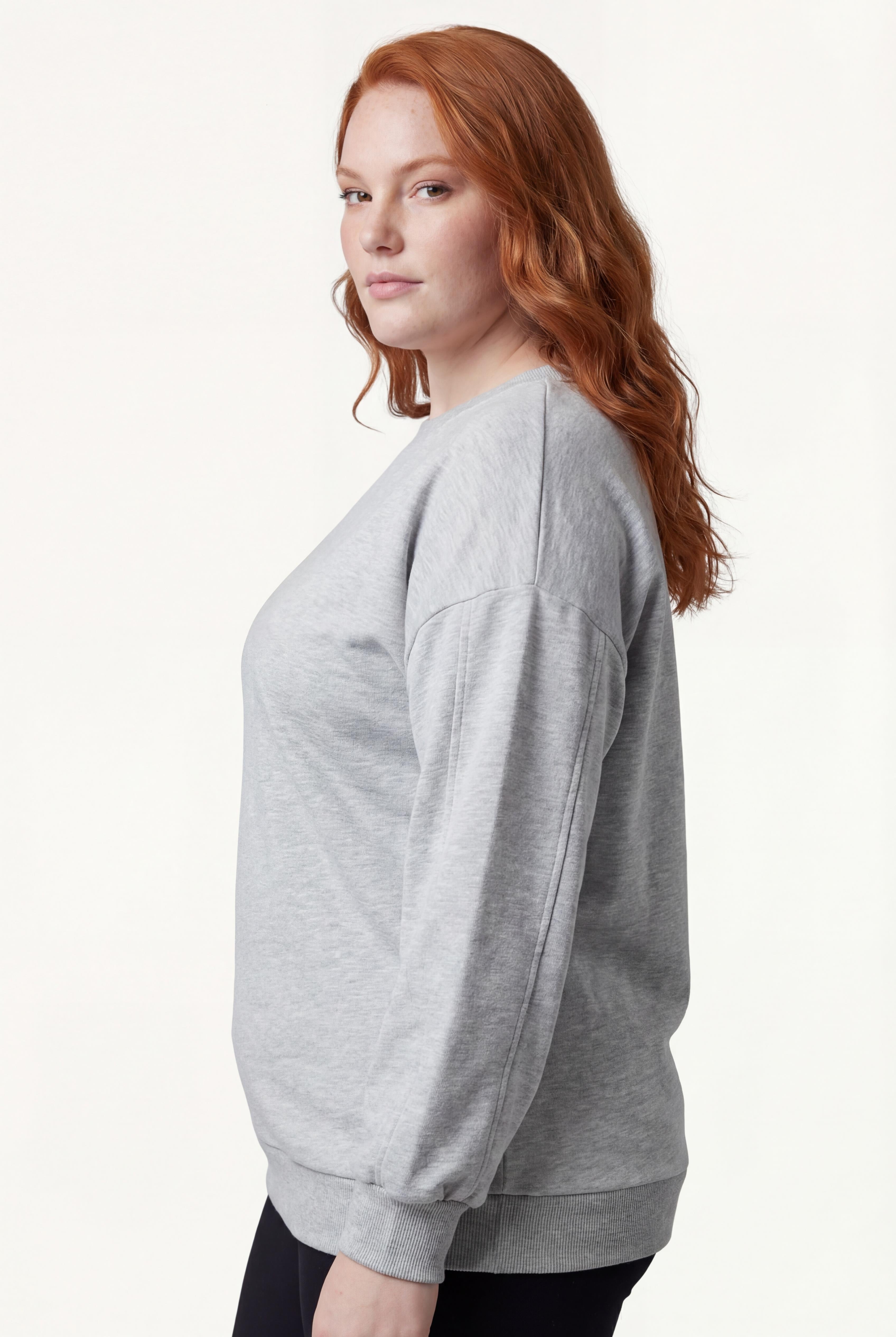 Kadın Büyük Beden Basıc Şardonlu Gri Sweatshirt