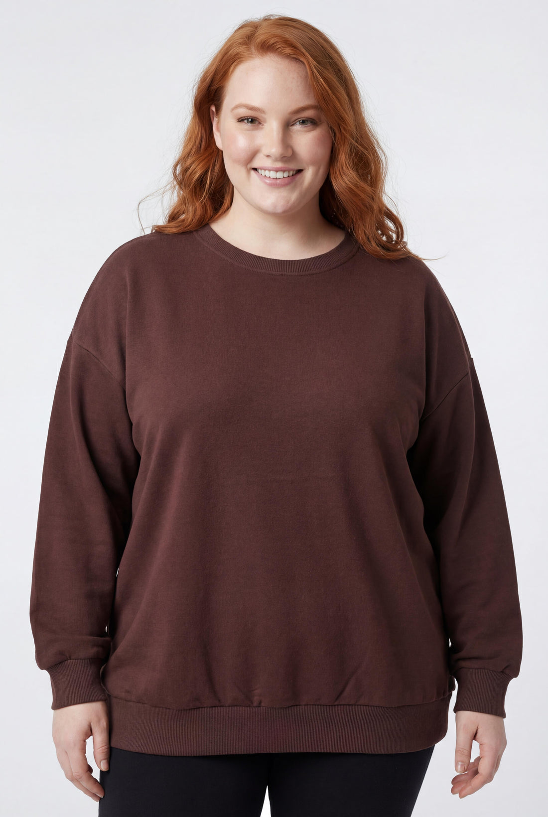 Kadın Büyük Beden Basıc Şardonlu Kahverengi Sweatshirt