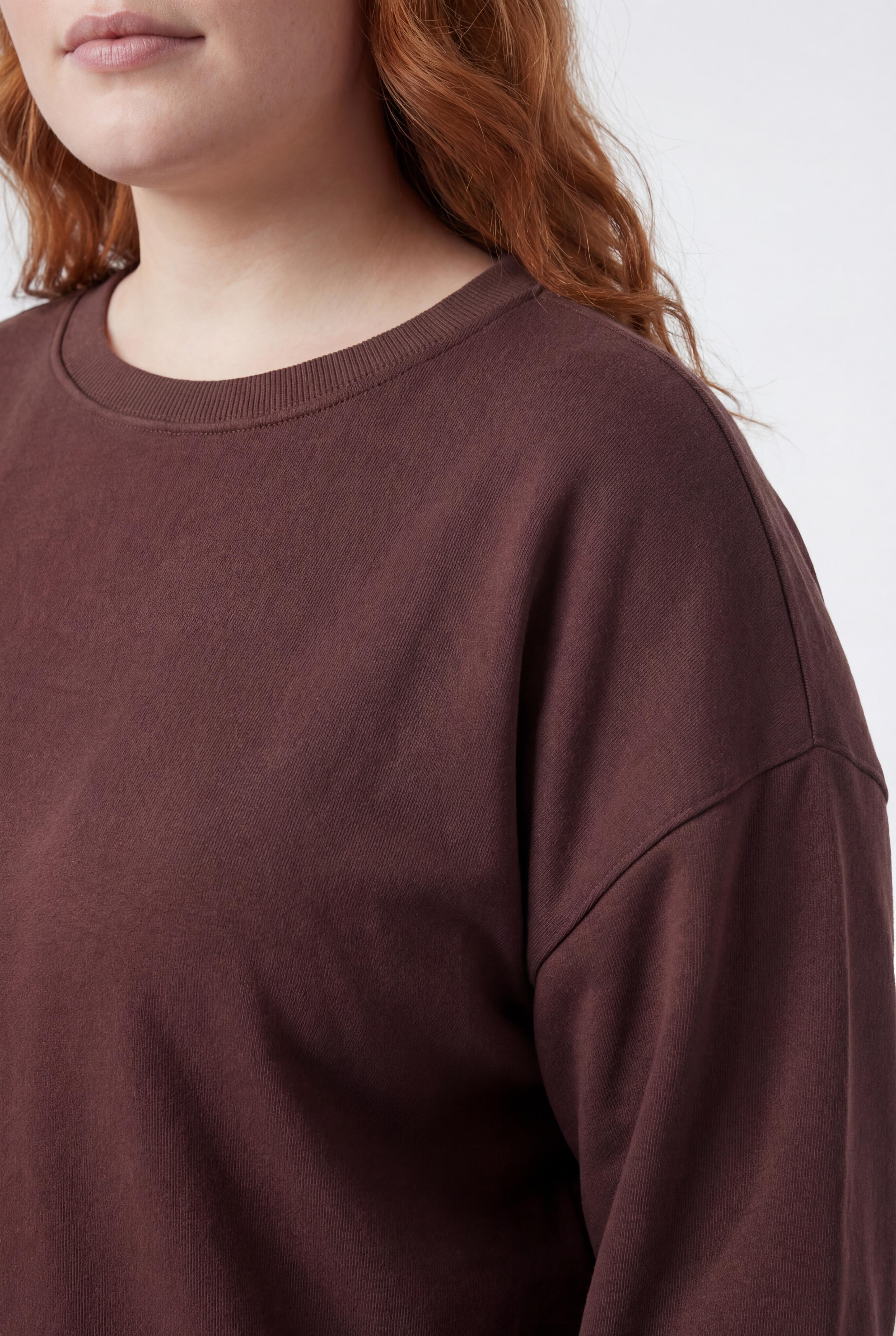 Kadın Büyük Beden Basıc Şardonlu Kahverengi Sweatshirt
