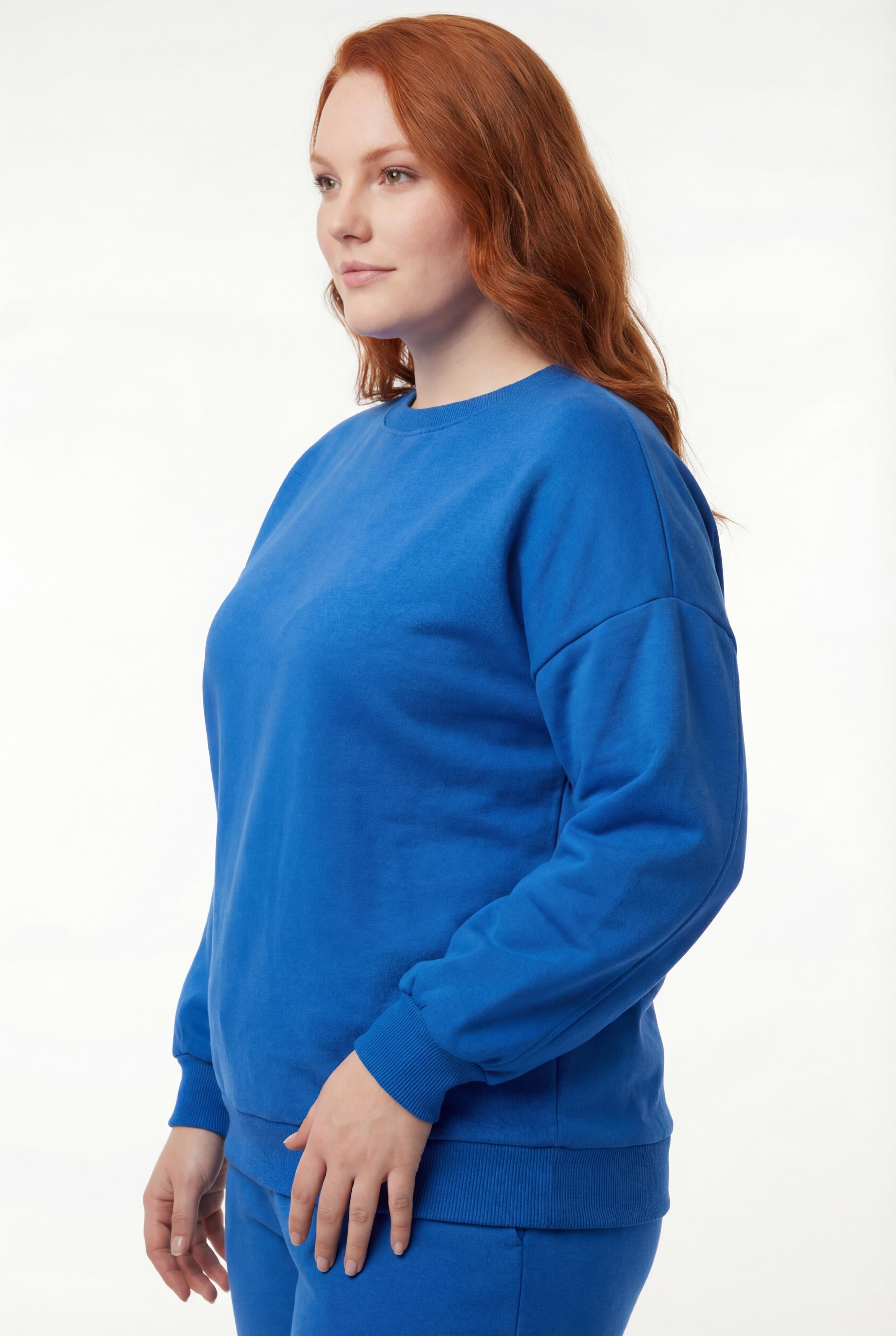 Kadın Büyük Beden Basıc Şardonlu Mavi Sweatshirt