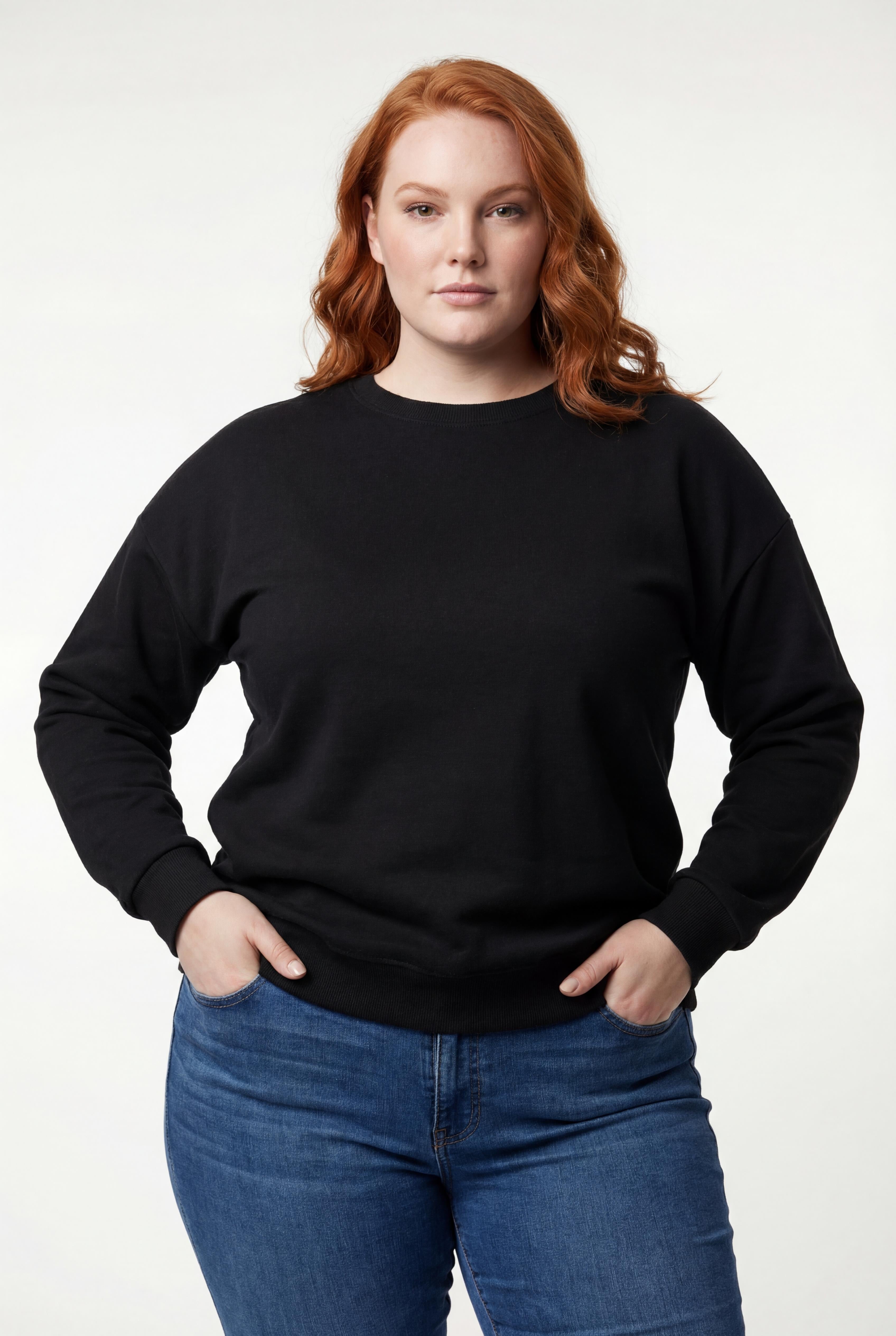 Kadın Büyük Beden Basıc Şardonlu Siyah Sweatshirt