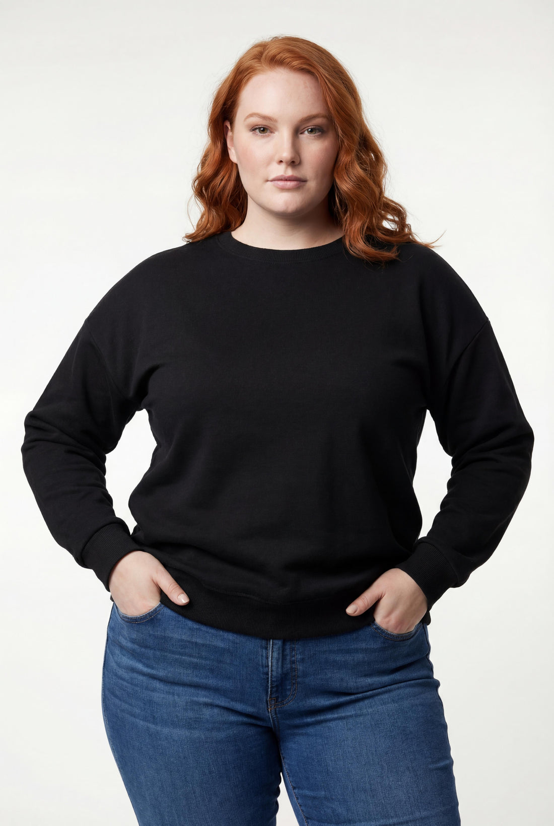 Kadın Büyük Beden Basıc Şardonlu Siyah Sweatshirt