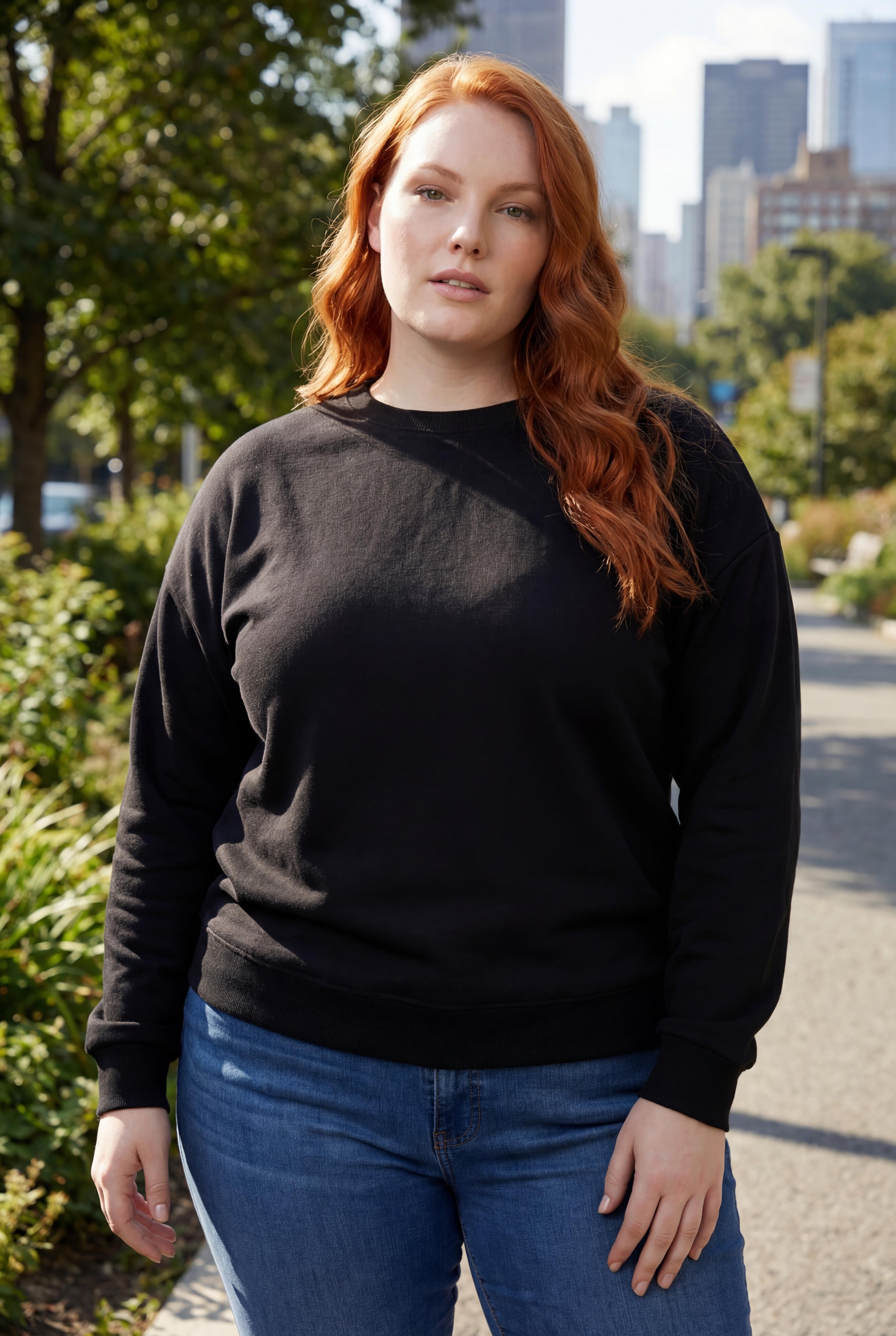 Kadın Büyük Beden Basıc Şardonlu Siyah Sweatshirt