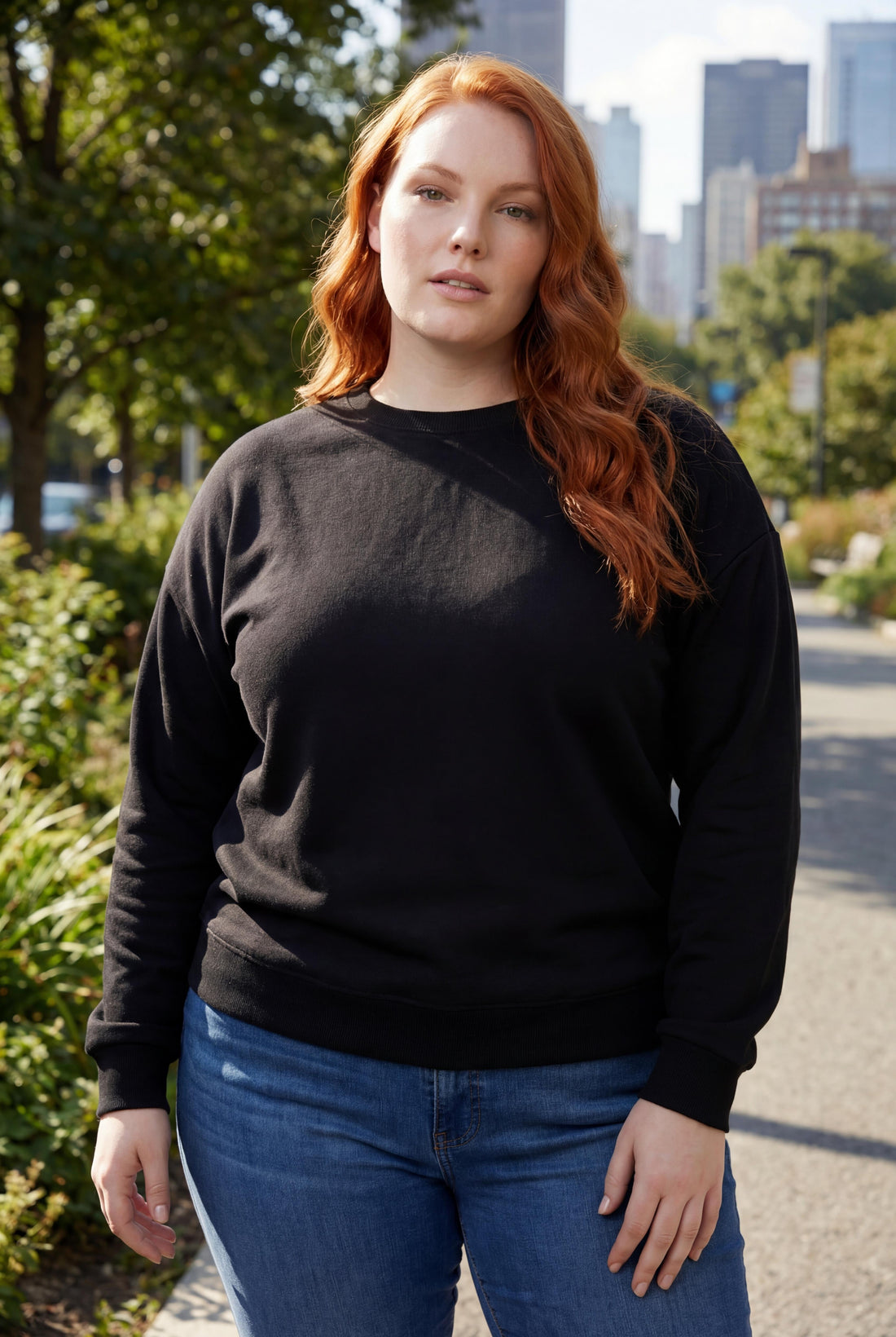Kadın Büyük Beden Basıc Şardonlu Siyah Sweatshirt