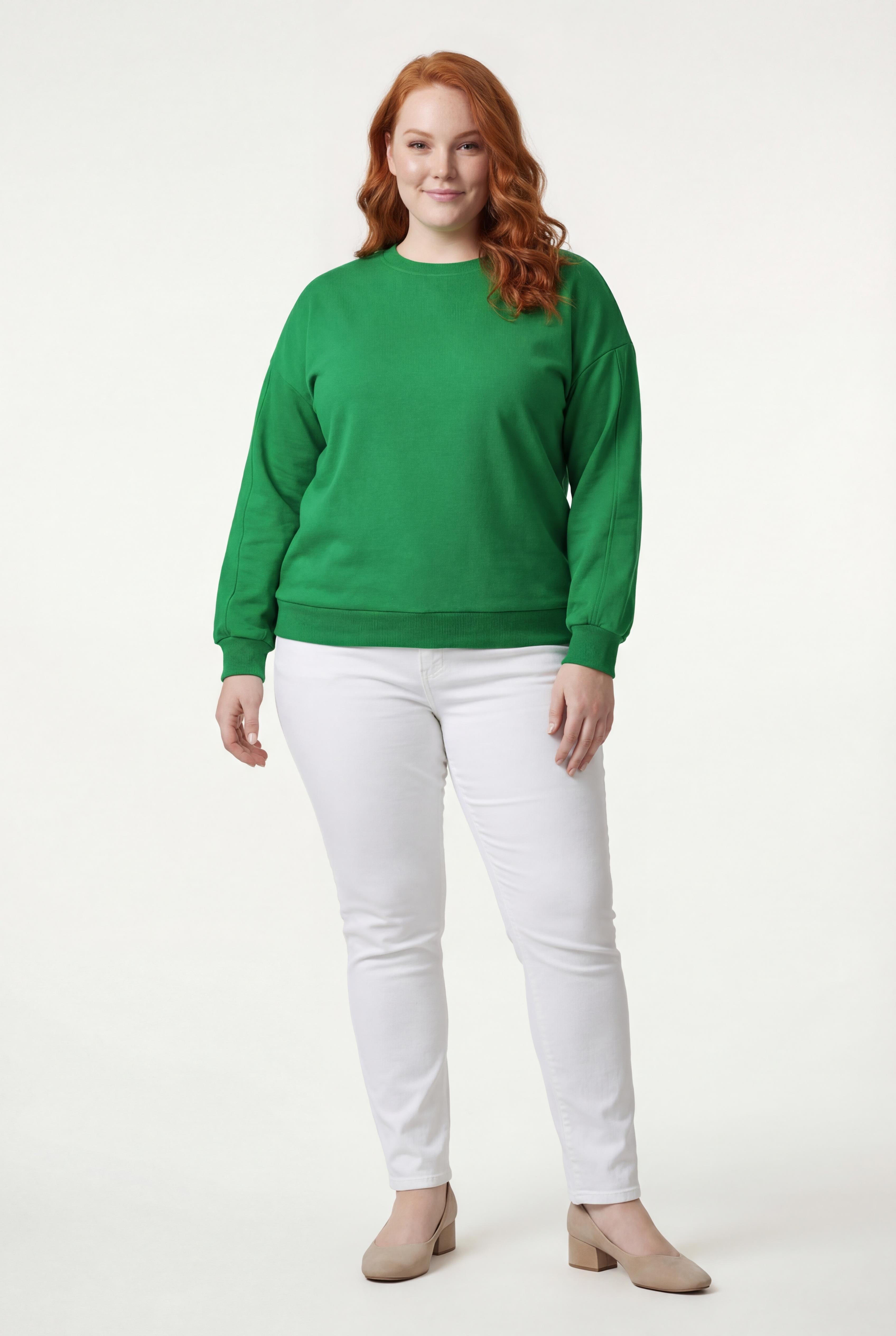 Kadın Büyük Beden Basıc Şardonlu Yeşil Sweatshirt
