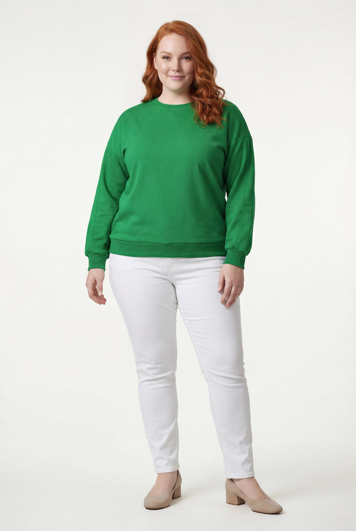 Kadın Büyük Beden Basıc Şardonlu Yeşil Sweatshirt