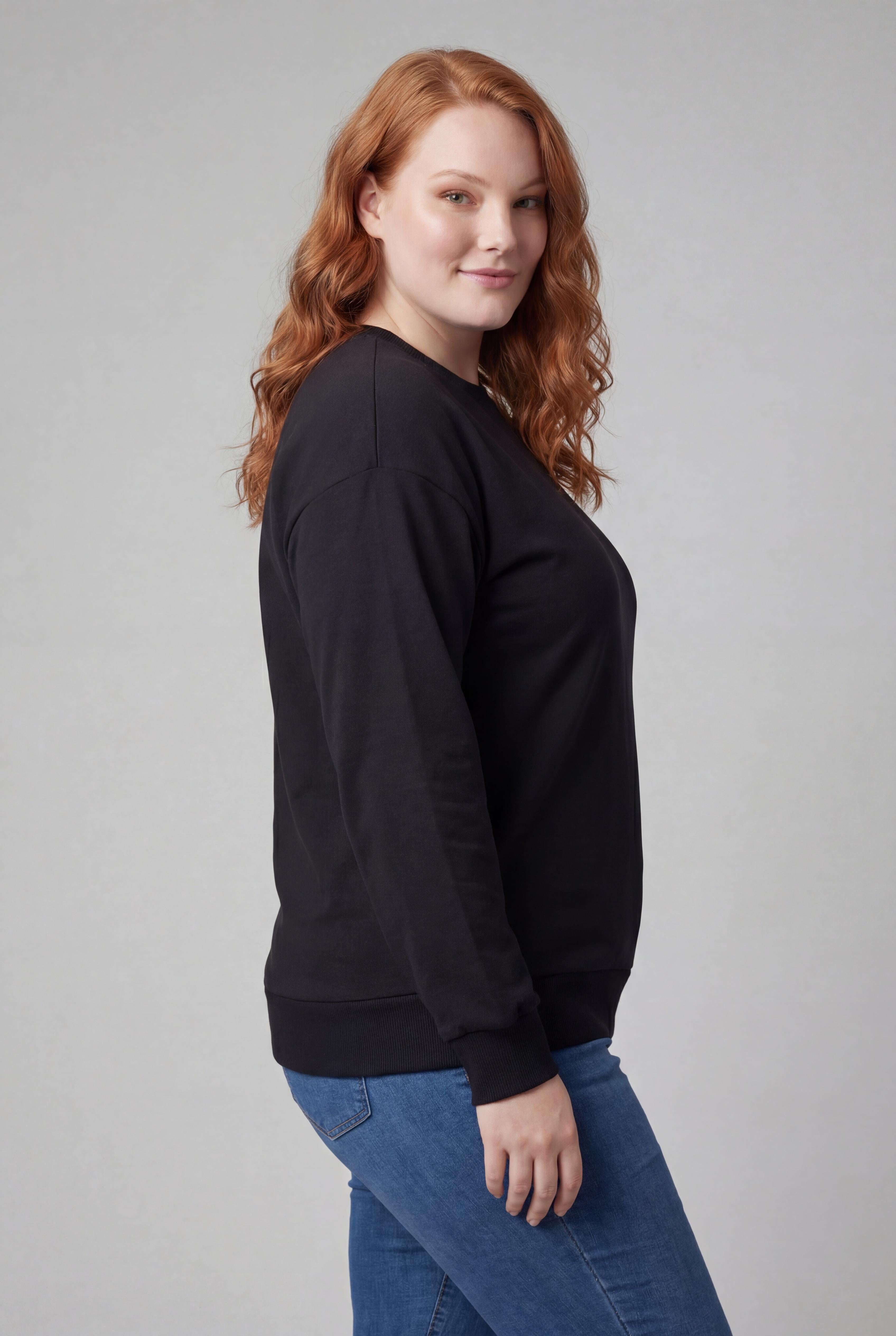 Kadın Büyük Beden Basic Siyah Sweatshirt