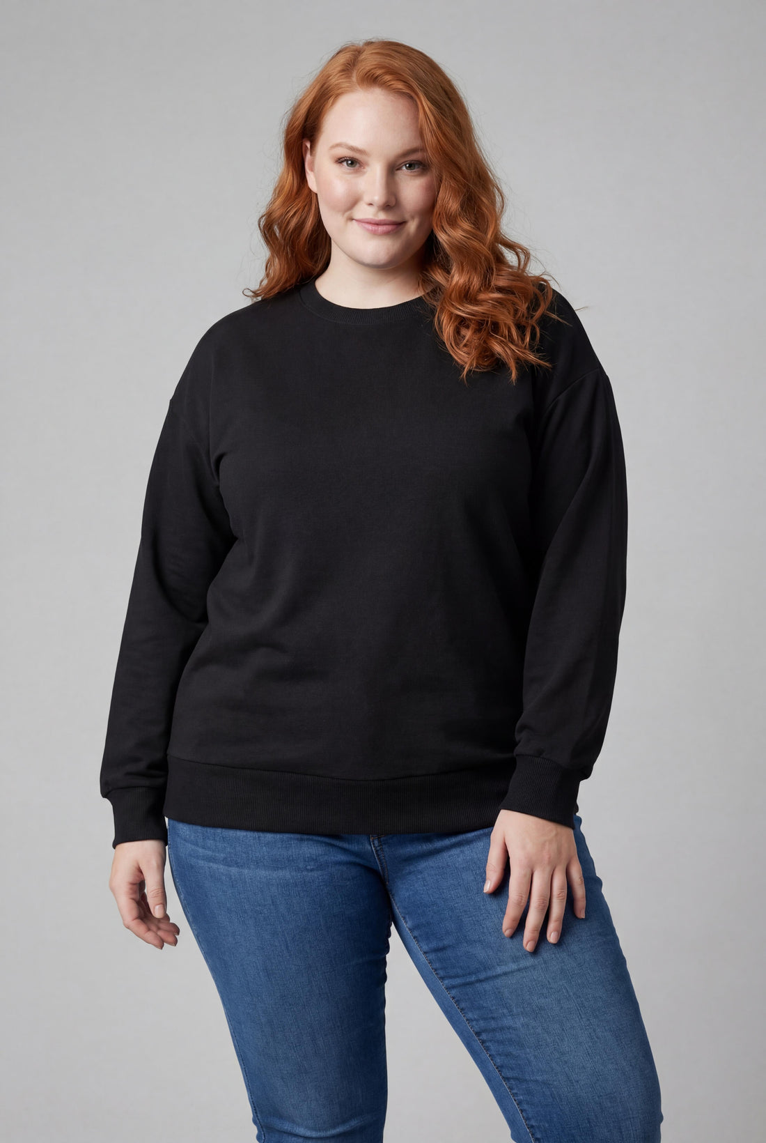 Kadın Büyük Beden Basic Siyah Sweatshirt