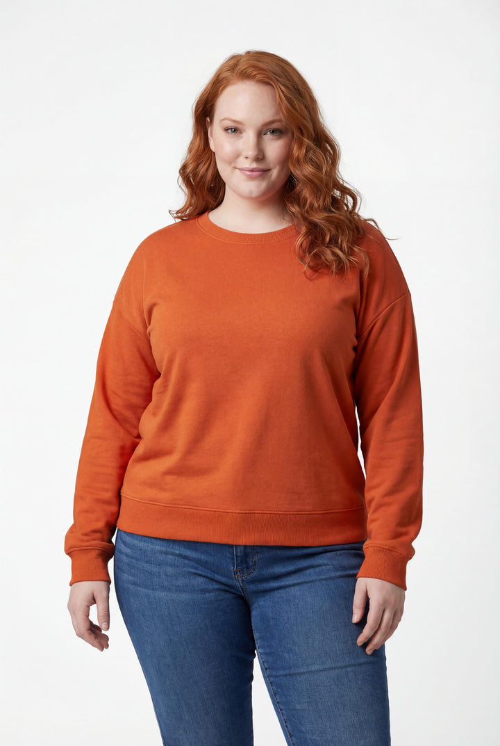 Kadın Büyük Beden Basic Turuncu Sweatshirt