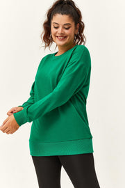 Kadın Büyük Beden Basic Yeşil Sweatshirt