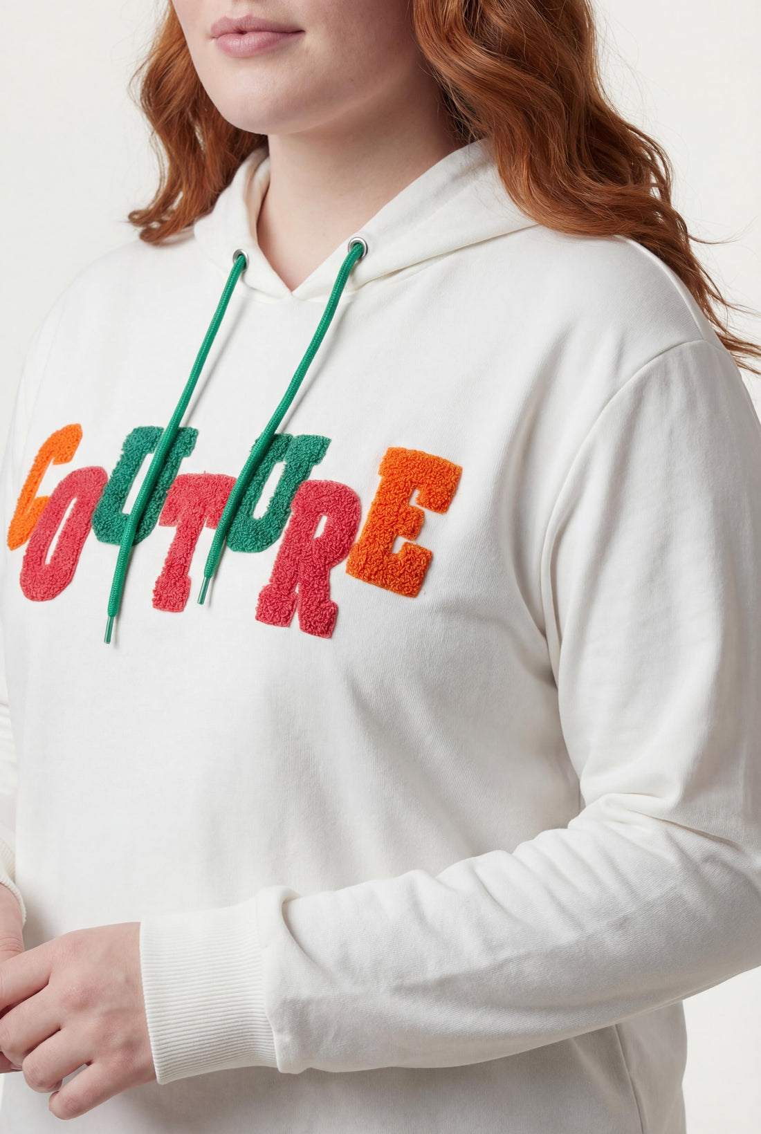 Kadın Büyük Beden Couture Yazılı Beyaz Sweatshirt