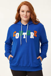 Kadın Büyük Beden Couture Yazılı Mavi Sweatshirt