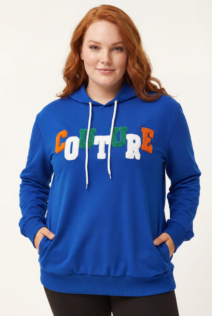 Kadın Büyük Beden Couture Yazılı Mavi Sweatshirt