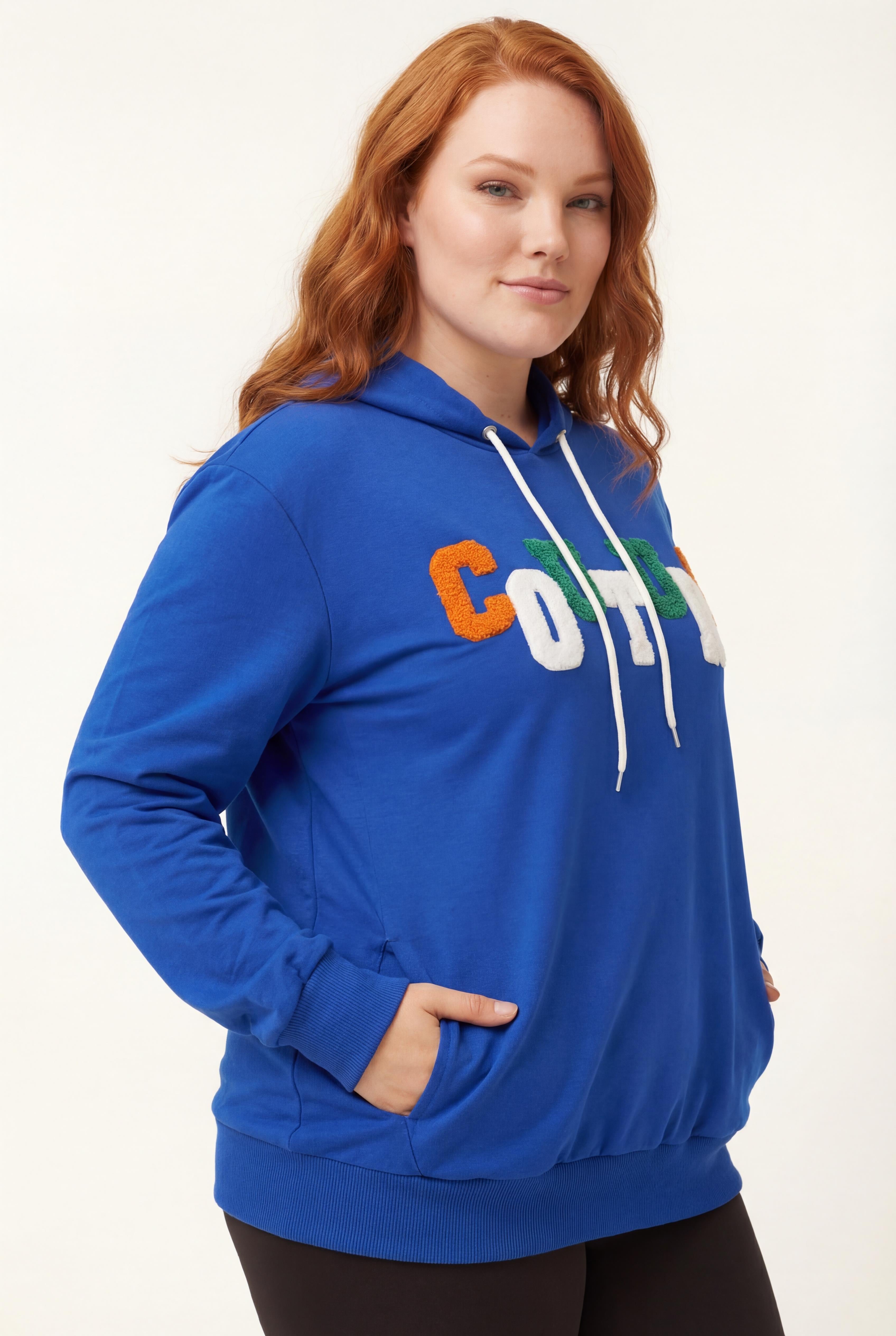 Kadın Büyük Beden Couture Yazılı Mavi Sweatshirt