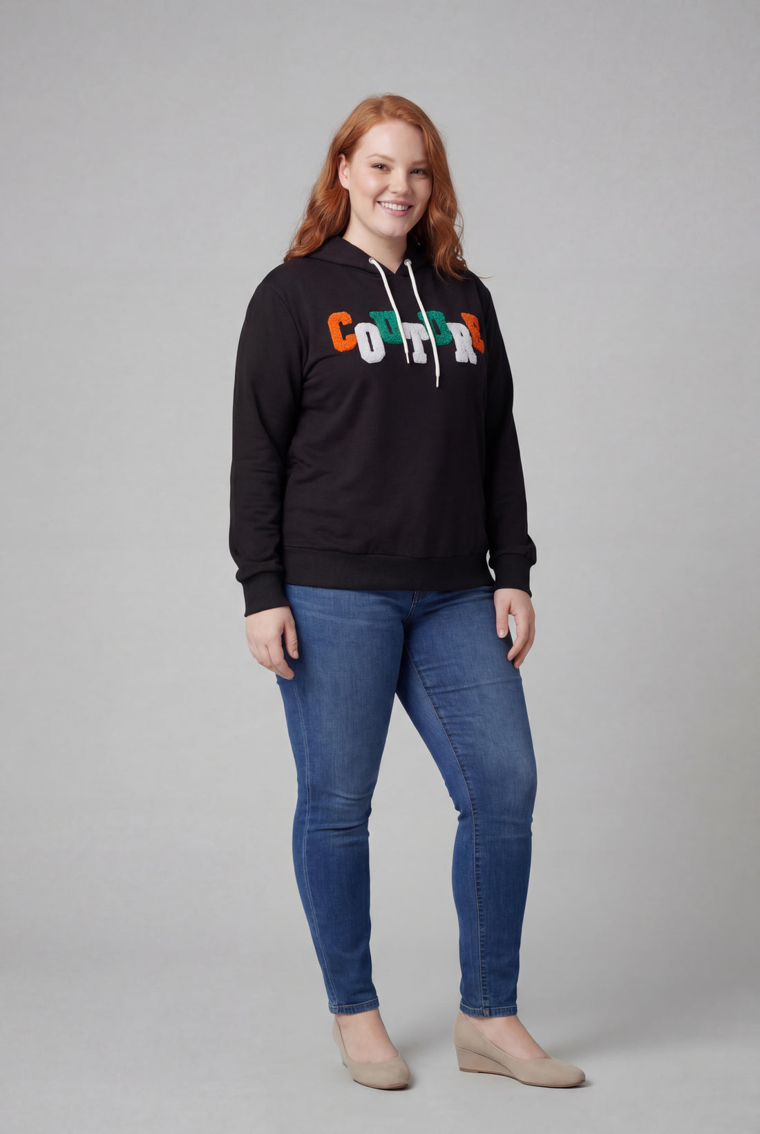 Kadın Büyük Beden Couture Yazılı Siyah Sweatshirt