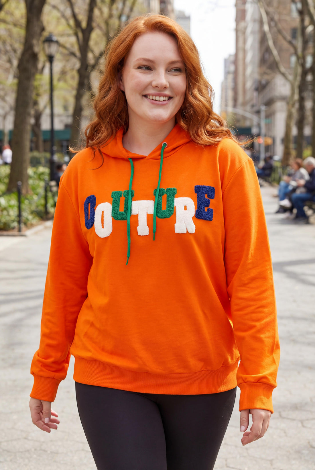 Kadın Büyük Beden Couture Yazılı Turuncu Sweatshirt