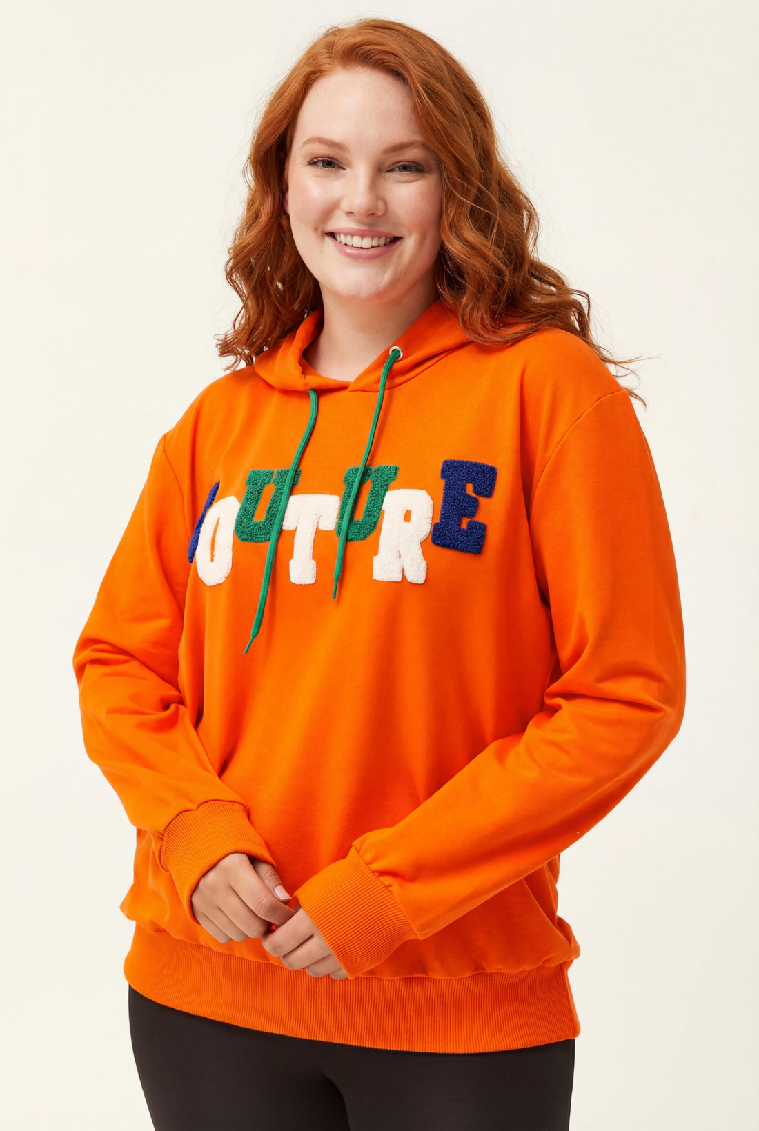 Kadın Büyük Beden Couture Yazılı Turuncu Sweatshirt