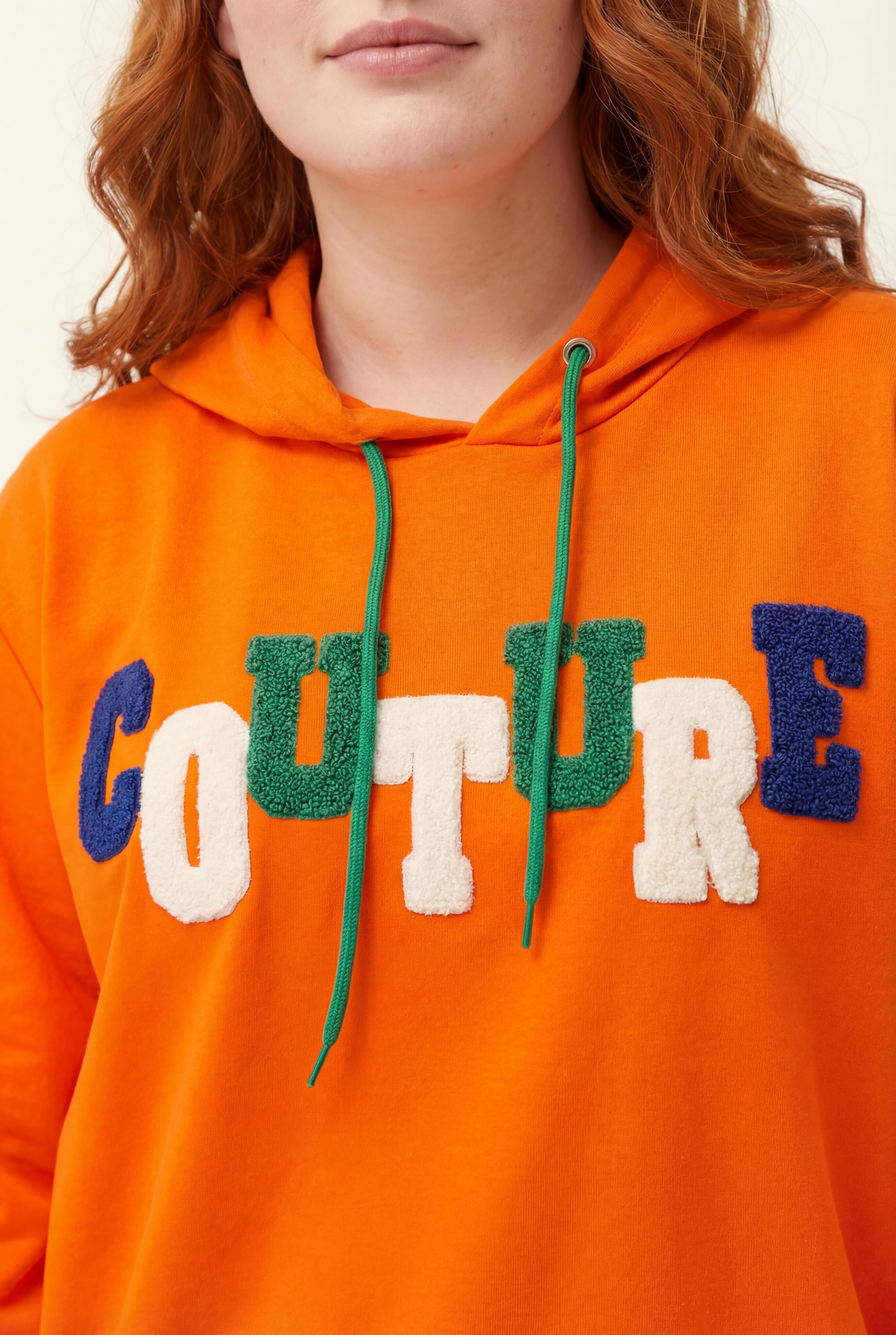 Kadın Büyük Beden Couture Yazılı Turuncu Sweatshirt