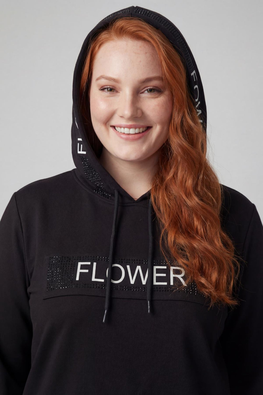 Kadın Büyük Beden Flower Yazı Ve Taş Desenli Siyah Eşofman Takımı