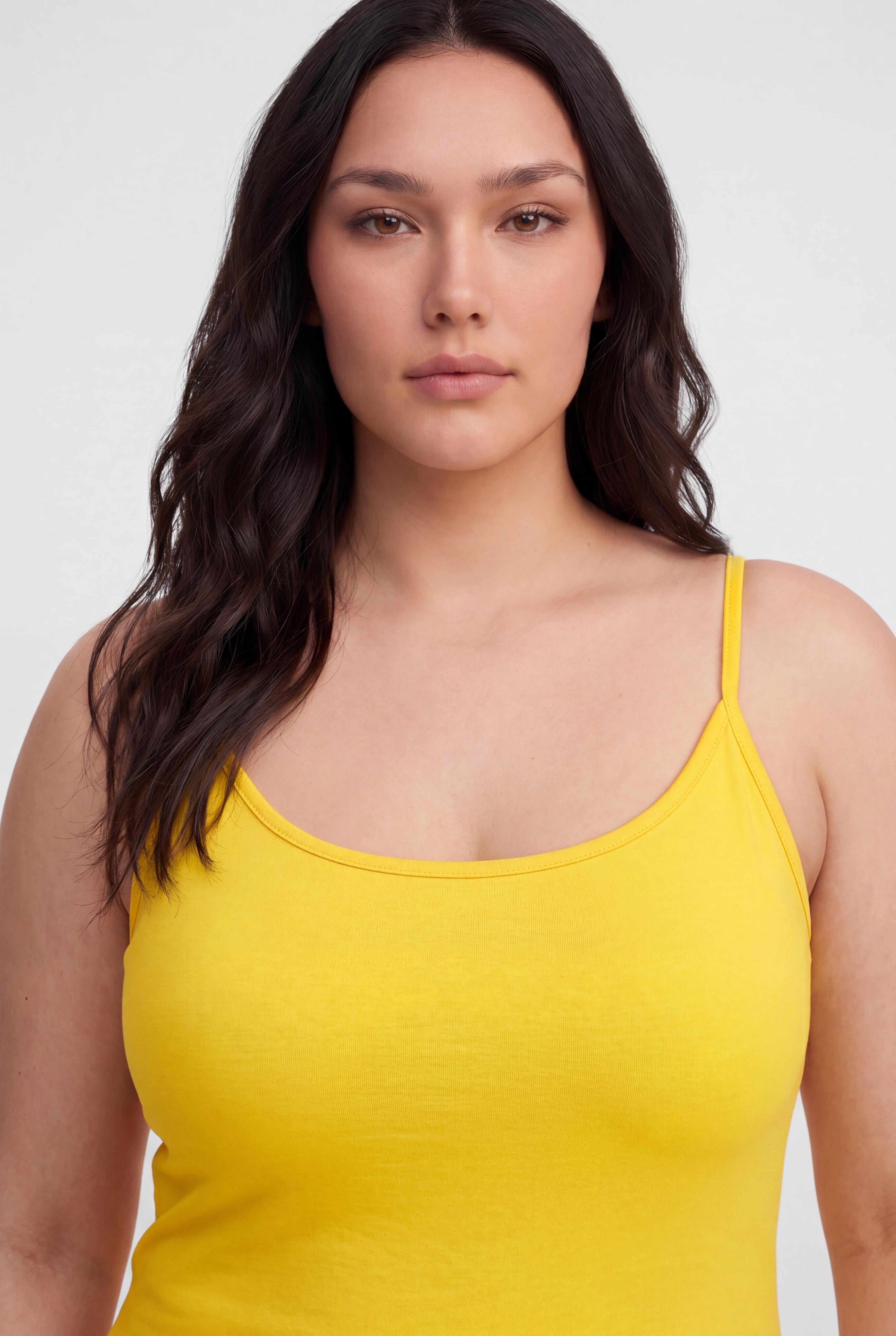 Kadın Büyük Beden İp Askılı Örme Sarı Bluz