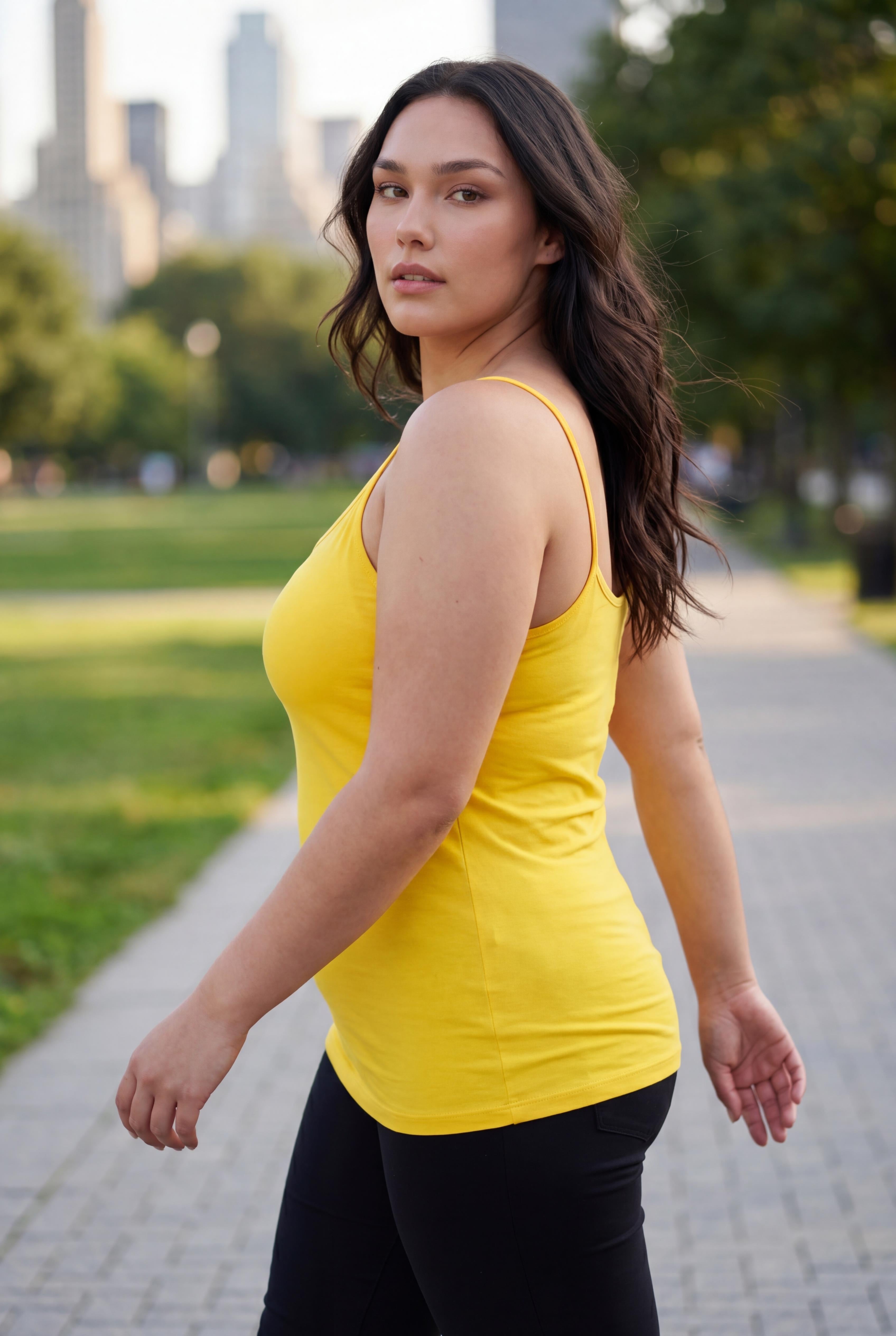 Kadın Büyük Beden İp Askılı Örme Sarı Bluz