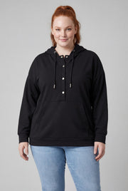Kadın Büyük Beden Kanguru Cepli Basic Siyah Sweatshirt