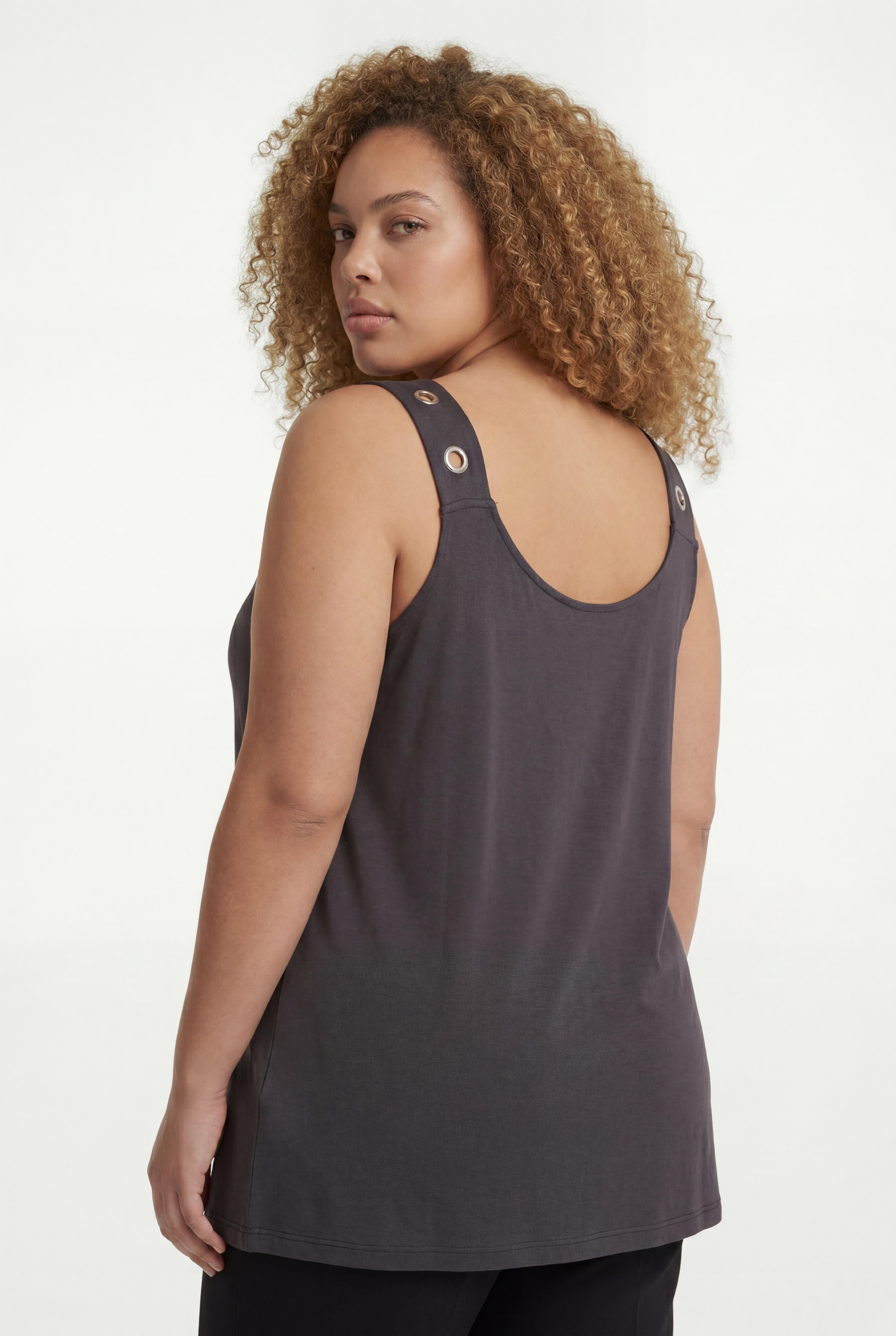 Kadın Büyük Beden Kolsuz Antrasit Bluz