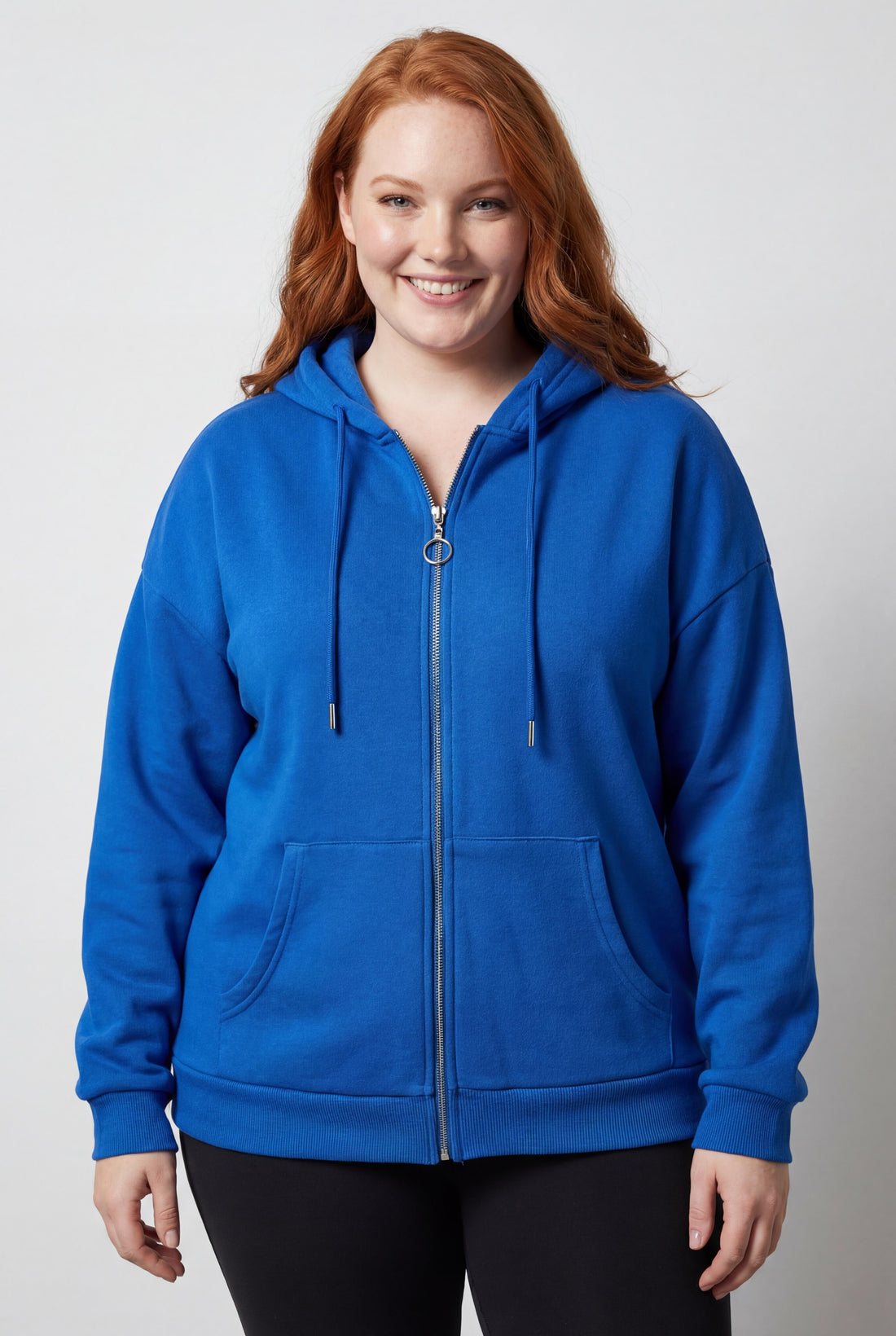 Kadın Büyük Beden Şardonlu Fermuarlı Kalın Mavi Sweatshirt