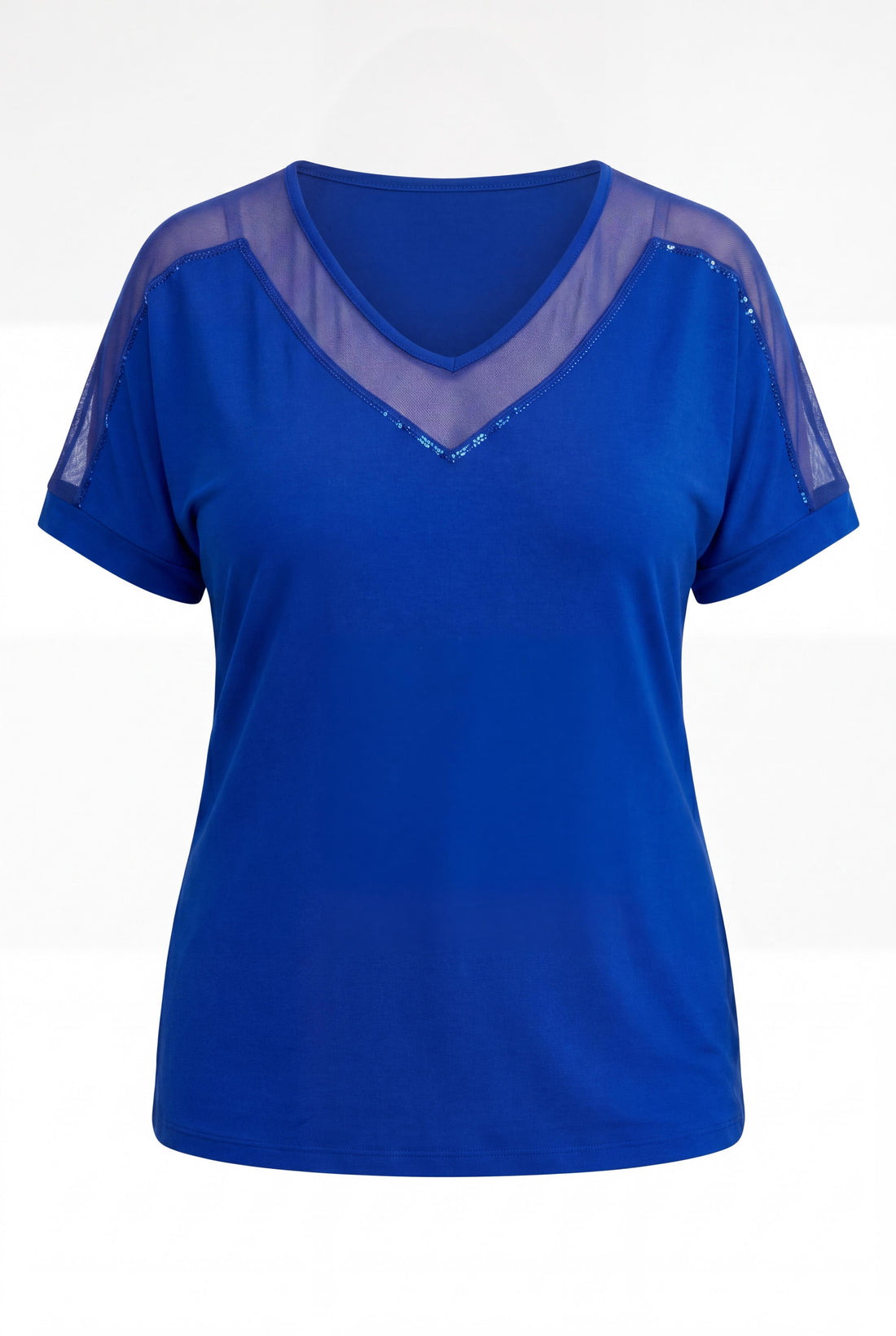 Kadın Büyük Beden Tül Detay Mavi Bluz