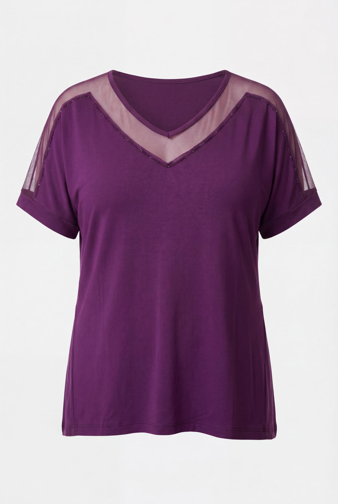 Kadın Büyük Beden Tül Detay Mor Bluz