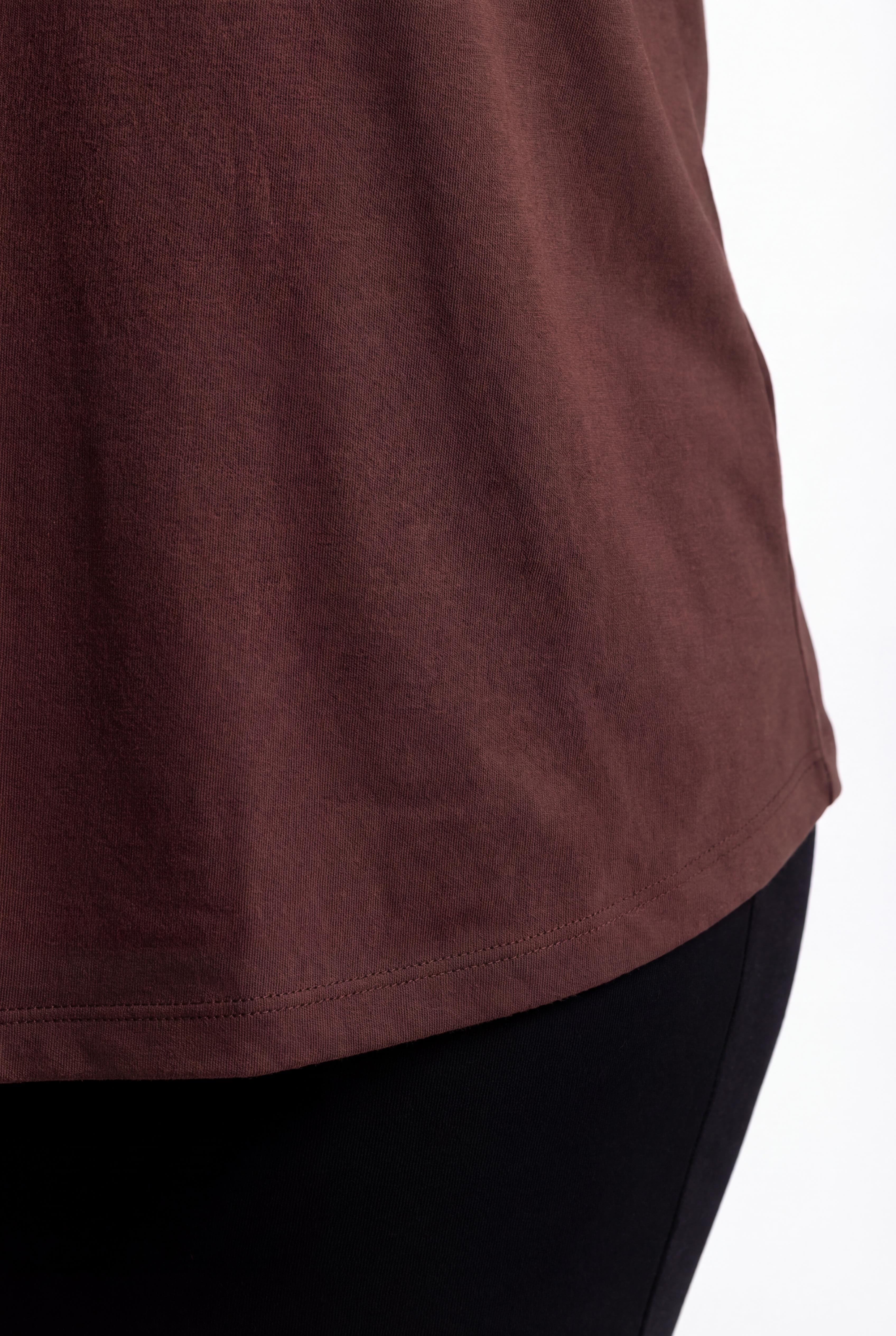 Kadın Büyük Beden V Yaka Basic Kısa Kollu Koyu Kahve T-Shirt, 9XL'e Kadar Beden Seçeneği